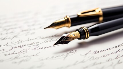 A close-up of a fountain pen's nib and a pencil's tip, emphasizing the beauty of writing...