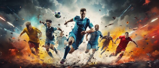 Soccer players in action at stadium. Football Concept With a Copy Space. Soccer Concept With a Space For a Text.