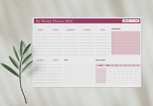Pink Weekly Planner Tabloid Layout