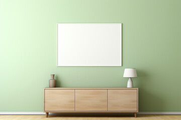 wooden frame mockup in minimalist interior, poster mockup. ai generated image