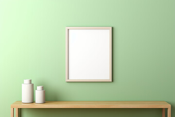wooden frame mockup in minimalist interior, poster mockup. ai generated image