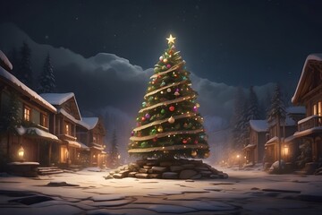 christmas tree in the city of night