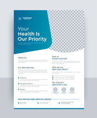 Healthcare flyer design medical flyer | Corporate medical flyer design | Creative medical flyer | Modern medical leaflet design vector template - obrazy, fototapety, plakaty