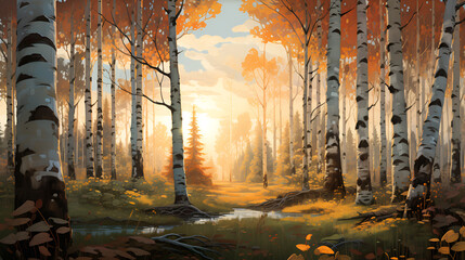 birch trees in the autumn forest