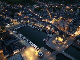 Honfleur France evening  high angle drone aerial