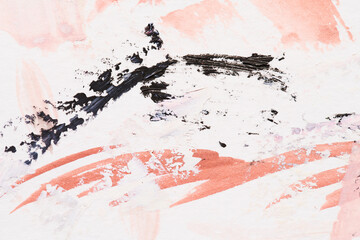 Multicolor abstract background, watercolor paint blots and stains on white paper, red ink