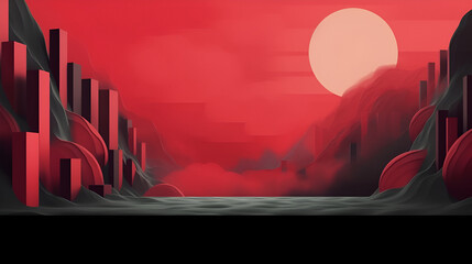 red black background city and sun