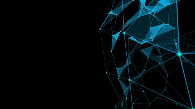 Bright glowing dots, triangles and lines geometry technology background. Digital abstract computer science. 4K resolution video 3840x2160