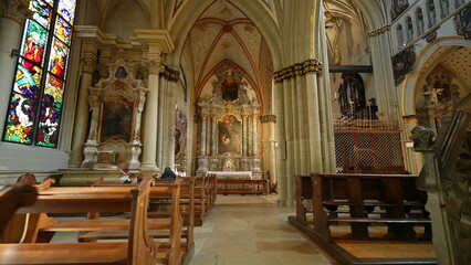 Fototapeta na wymiar Fribourg, Switzerland Circa March 2022 - Historic Saint Nicholas Cathedral Design