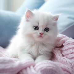 Fototapeta premium A white cat that doesn't know what it's thinking