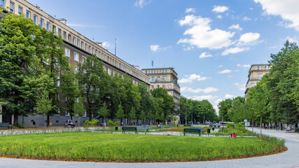 Nowa Huta destrict with buildings from communist Poland and becoming one of the most visited destinations in Krakow Malopolska region in Poland - obrazy, fototapety, plakaty