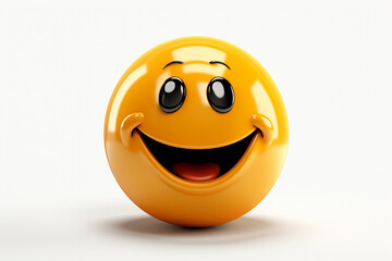 Fototapeta premium 3D model design render of a cheerful smiley face icon isolated on white background. Ai generated