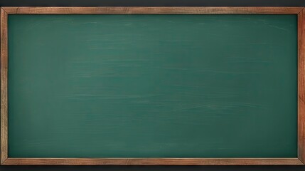 Empty blank greenboard with chalk traces background, wooden frame.