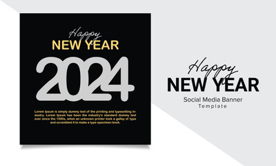 Happy new year 2024 social media square banner design template
