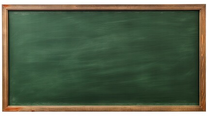 Empty blank greenboard with chalk traces background, wooden frame.