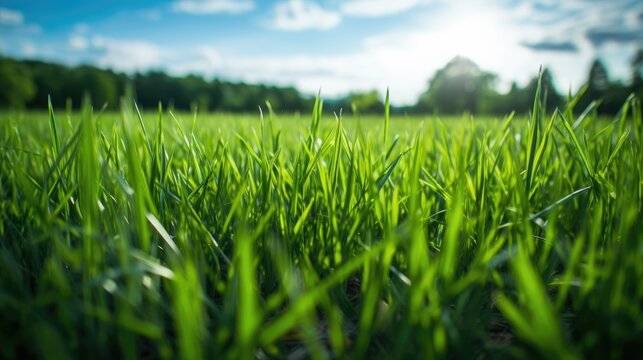 Wide angle shot of green grass in the nature background