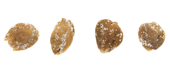 Set capers in salt, edible flower buds isolated on white, top view