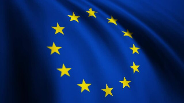 Looping waving flag of European Union in stunning detail. Europe people national flag video background. 4K resolution 3840x2160, 60fps