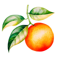 Fototapeta premium Orange fruit with leaves in watercolor