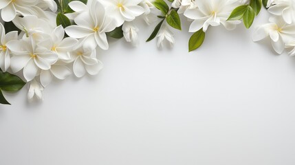 White background with white flowers and leaves - Powered by Adobe