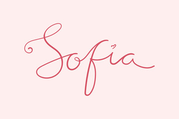 Female name Sofia. Handwritten lettering calligraphy Girl name. Vector illustration