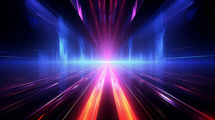 Naklejka na ściany i meble Abstract technology futuristic glowing neon blue and pink light lines with speed motion movingon dark blue background