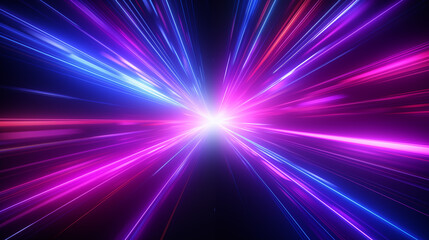 Abstract technology futuristic glowing neon blue and pink light lines with speed motion movingon dark blue background