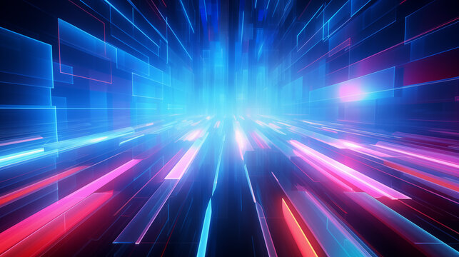 Futuristic street or datacenter - abstract 3d illustration. Fractal - digital art. Composition of glass blocks with perspective and light effects. Information technology or sci fi concept.