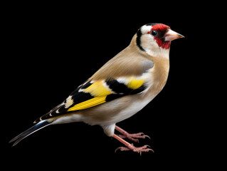 Fototapeta premium Goldfinch Studio Shot Isolated on Clear Black Background, Generative AI
