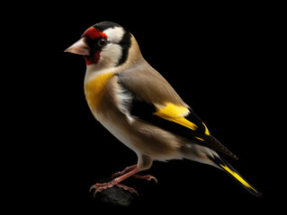 Naklejka premium Goldfinch Studio Shot Isolated on Clear Black Background, Generative AI