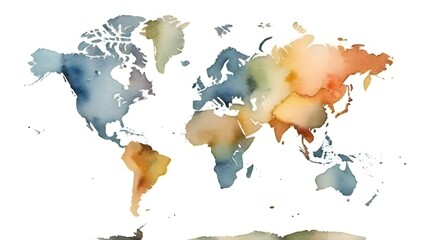 A world map isolated. Watercolor. White background. Generative AI