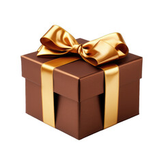 Obraz premium Brown gift box with gold bow isolated on transparent and white background. PNG transparent