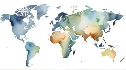 A world map isolated. Watercolor. White background. Generative AI