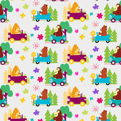 Cute Animals driving a car Seamless pattern. for fabric, print, textile and wallpaper