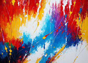 A colorful paint on a white surface. 