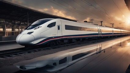 Fototapeta premium train in motion at dusk high speed train