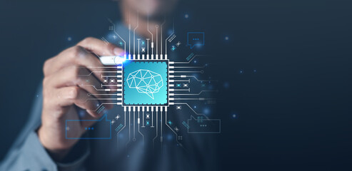 ai, artificial intelligence, intelligence, technology, process, smart, innovation, learning, network, typing. pen drawing neural technology with iot HUD innovation. around that's chat message show it.