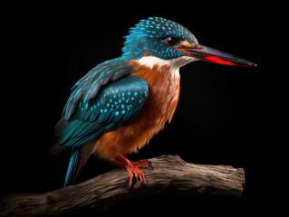 Obraz premium Kingfisher Studio Shot Isolated on Clear Black Background, Generative AI