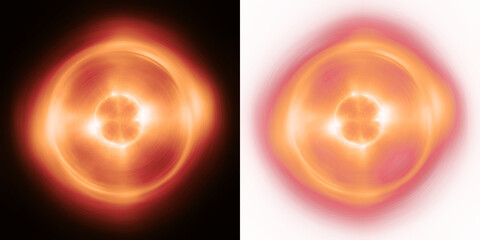 Fiery orange orb with a vibrant glow for warm-toned graphic enhancements. Isolated on black and transparent, 3D render