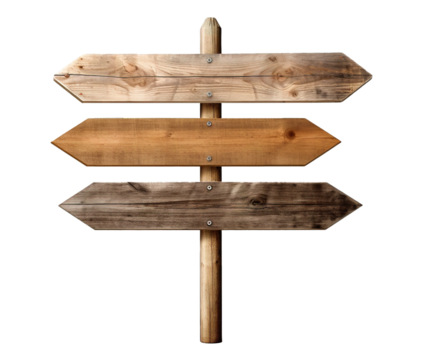 Blank empty wooden rustic signage sign board signpost post wood on transparent background