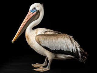 Pelican Studio Shot Isolated on Clear Black Background, Generative AI