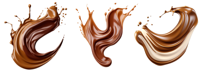Brown chocolate liquid paint milk splash swirl wave. Many assorted different design.