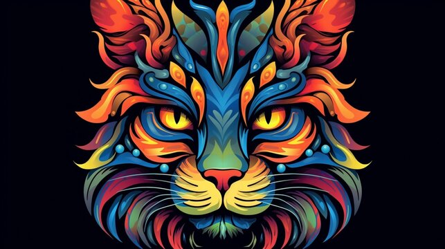 colorful cat head vector illustration in the style.Generative AI