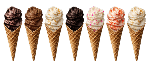 Ice cream scoop on waffle cone on transparent background