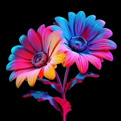 Daisy double Flower neon Color AI Generated pictures