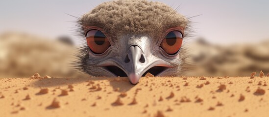 ostrich in desert with sand and clouds