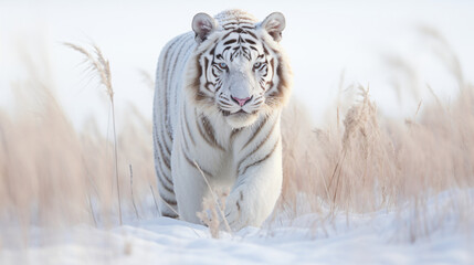 Albino Tiger Majesty in a Minimalist Snowy Meadow