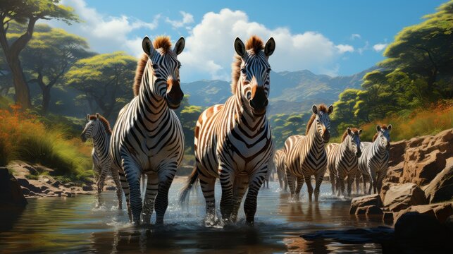 Group of Zebra's in Water