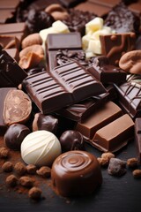 Assortment of chocolate. A tempting display capturing the delicious variety and decadence of different types of chocolate treats and sweets.