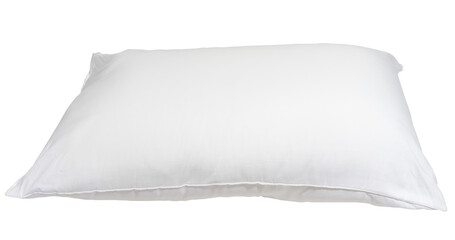 White pillow without case after guest's use in hotel or resort room isolated on white background with clipping path, Concept of comfortable and happy sleep in daily life